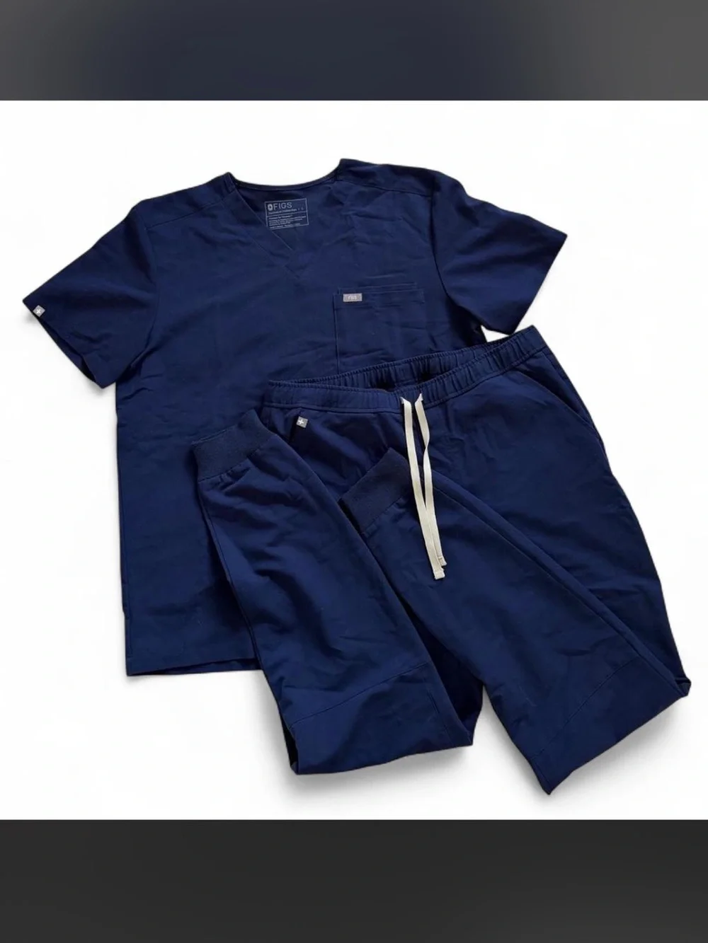 Figs Navy Scrub Set - Top & Drawstring joggers